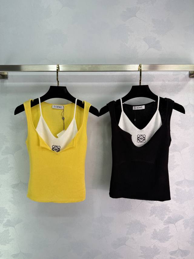 loew*Fake Two-Piece Vest In Black And Yellow. Classic Embroidered Logo Design