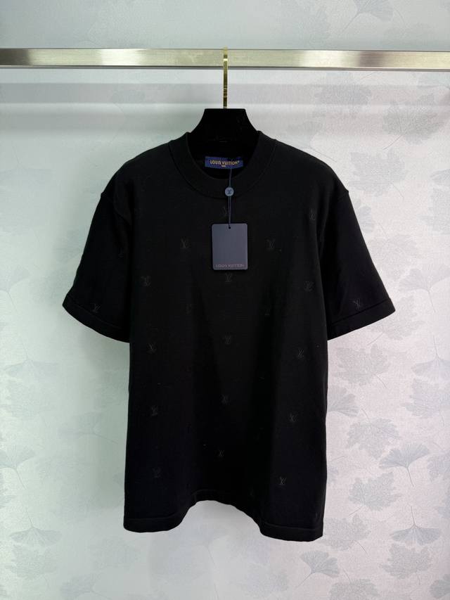 louis Vuitto*Blason Full Print Embroidery Short Sleeves Black Round Neck Full
