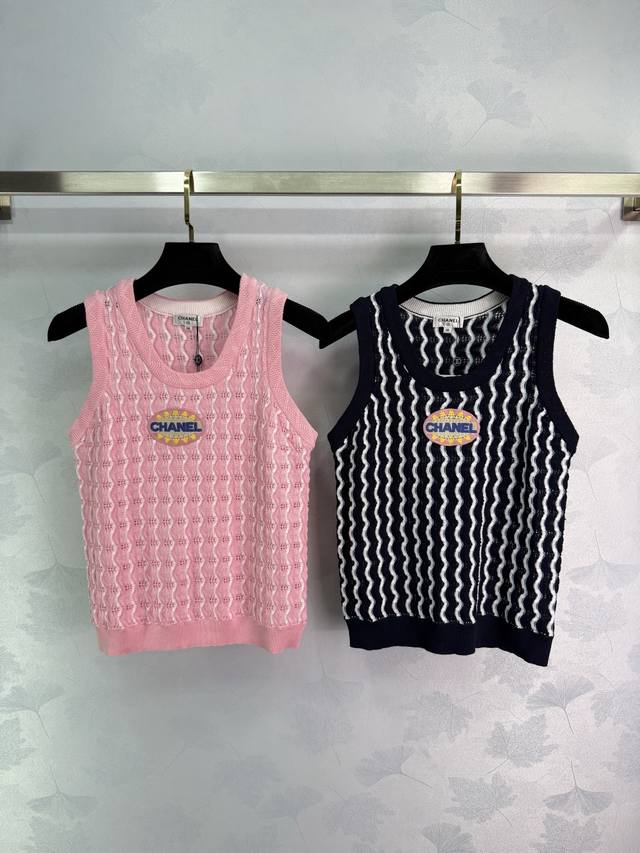 chane* Knitted Vest New Summer Style Corrugated Contrast Color Design Pink An
