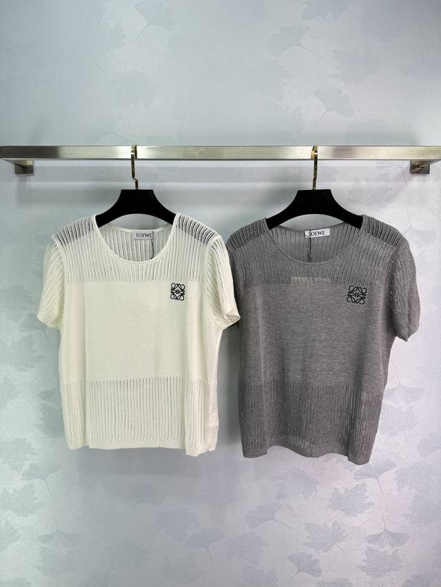loew*Short-Sleeved Knitted Top With Hollow Design, Simple And Versatile, Avai