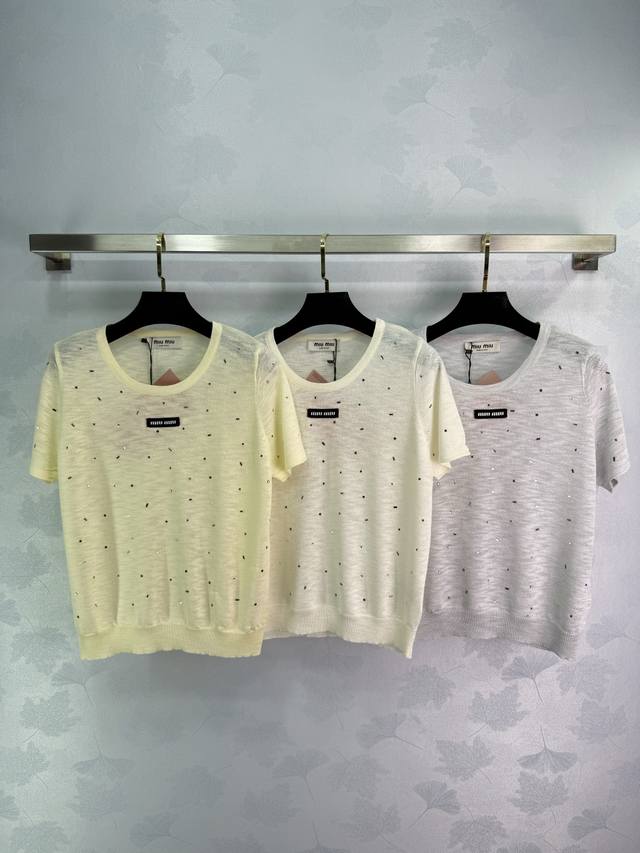 miu* New Fabric Breathable Hot Diamond Design Embellishment Upper Body High-E