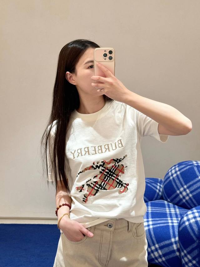 burb*Rry 25Ss Spring And Summer New Knight Warhorse Embroidered Round Neck Sh