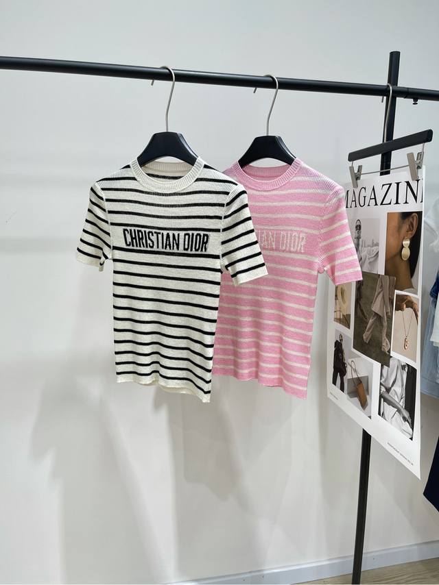 d Contrast Color Striped Linen Knit Short Sleeves Fabric: Mulberry Silk + Lin