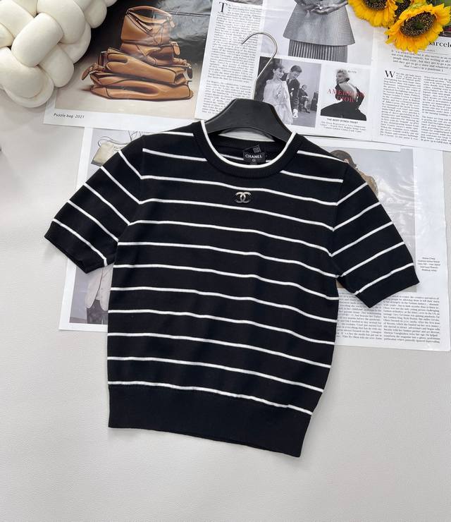 chanel Chanel Style Striped Knitted Short Sleeves This Knitted Short Sleeve D