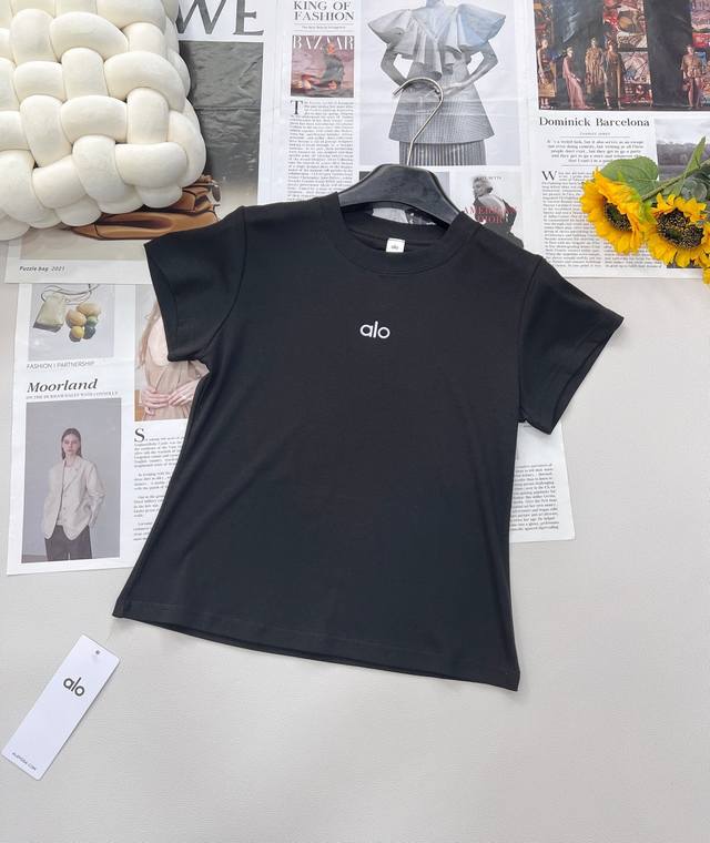 alo Letter Print Slim Elastic Short-Sleeved T-Shirt Small Version Hot Girl Sl