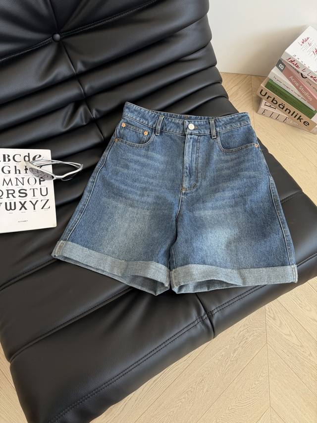 Best Match Item Black Number Brand Decorated Hem Denim Shorts Retro Denim Blue W