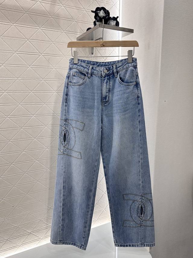 chane*2025 New Arrivals Wide-Leg Rhinestone Denim Trousers Customized Yb Twil