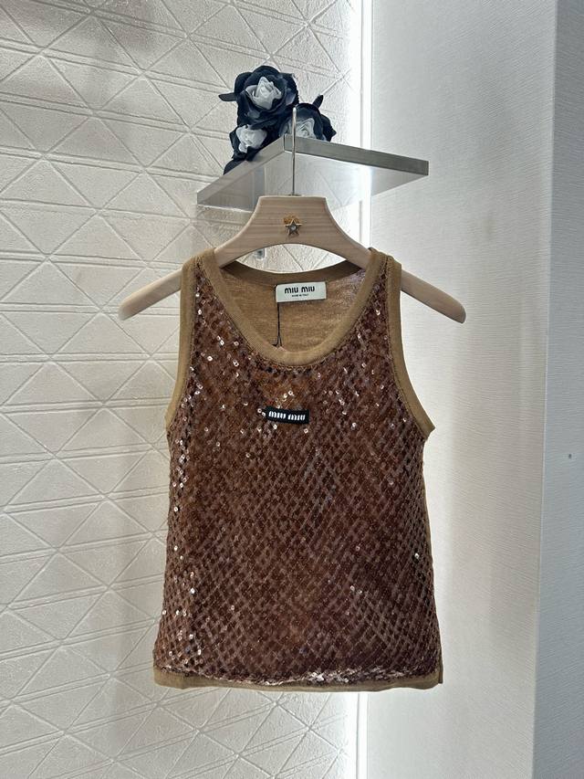 miumi*2025 New Arrivals Sequined Knitted Vest Customized Yb Silk And Wool Yar