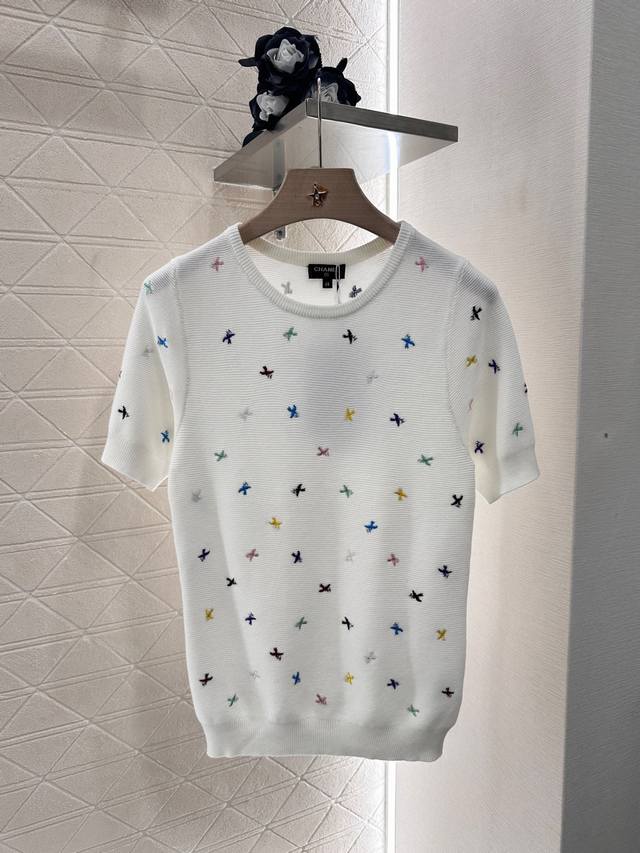 chane*2025 New Arrivals Embroidered Colorful Swallows With Double C Knitted S