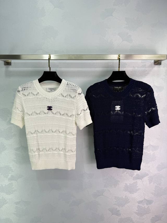 chane*25 New Summer Knitted Round Neck Short Sleeves Exquisite Hollow Knittin