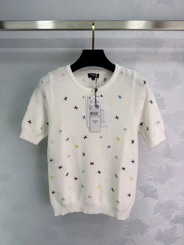 chane*2025 New Arrivals Embroidered Colorful Swallows With Double C Knitted S