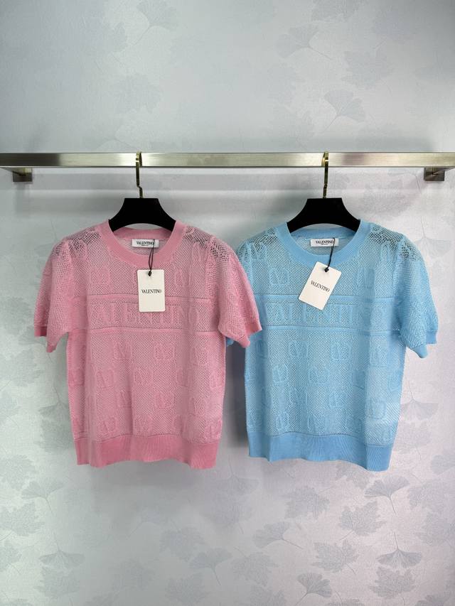 valentin*25 Spring And Summer New Knitted Round Neck Short Sleeves Letter Log