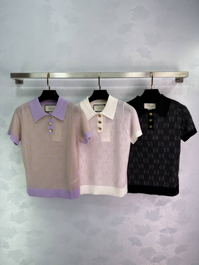 gucc* 2025 Spring And Summer New Series Diamond Jacquard Short Sleeve Custom