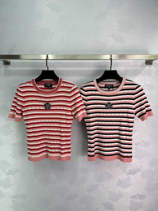 chane* 2025 Spring And Summer Latest Series Round Neck Striped Knitted Short