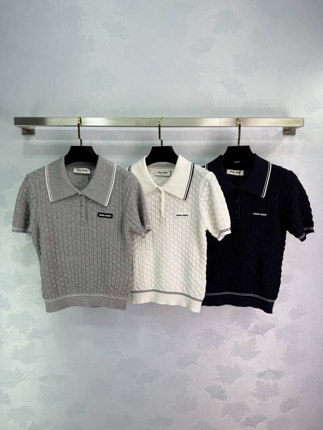 miumi* Delicate Texture, Soft And Comfortable. Lapel Knitted Short Sleeves. C