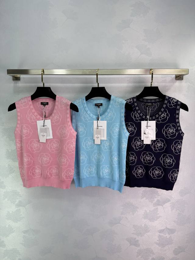 chane*25 Spring And Summer New Knitted Round Neck Vest Double C Letter Logo H