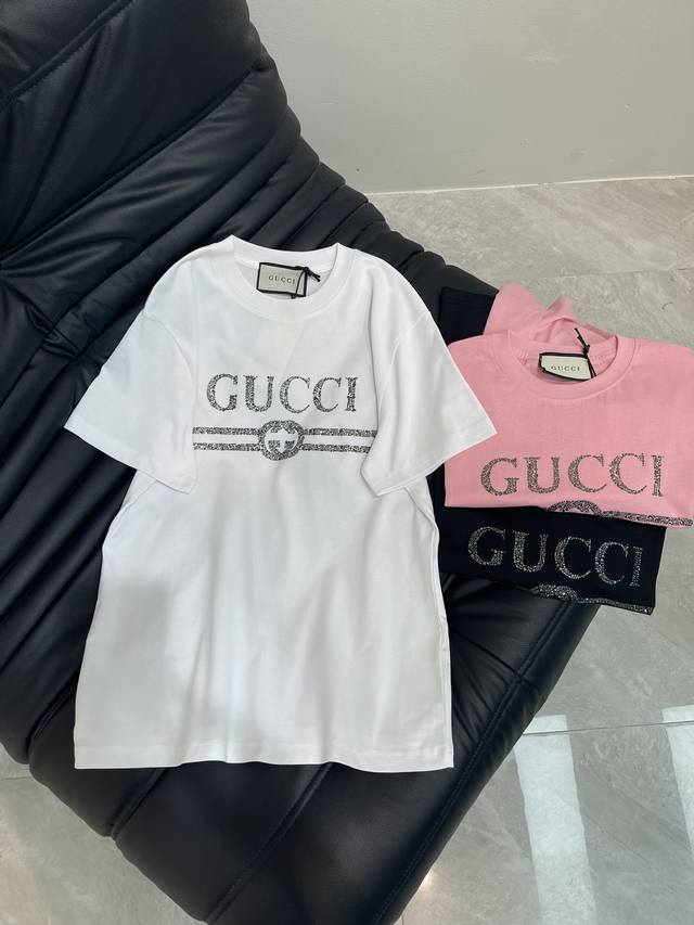 gucc*25 Spring And Summer New Style Hot Diamond Short-Sleeved T-Shirt Importe