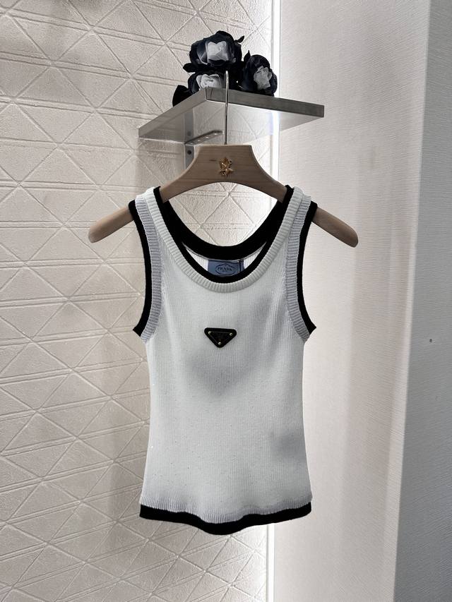 prad*2025 New Arrivals Fake Two-Piece Knitted Vest Customized Yb Wool Yarn We