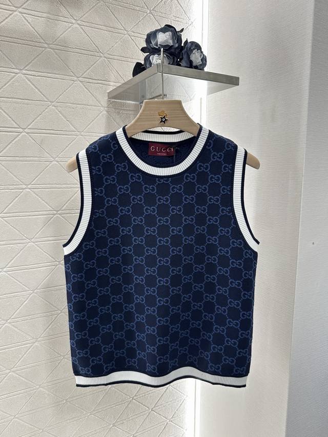 gucc*2025 New Arrivals Jacquard Knitted Vest Customized Yb Cotton Yarn Woven