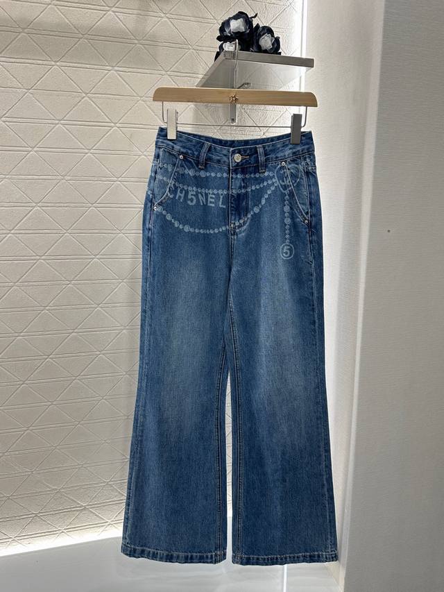 chane*2025 New Arrival Laser Denim Flared Trousers Customized Yb Twill Cotton