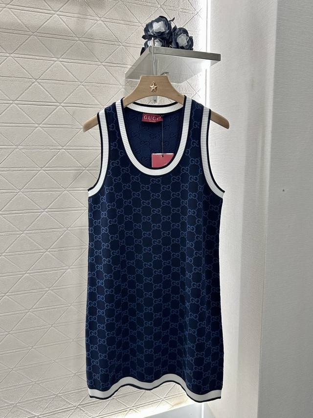 gucc*2025 New Arrivals Jacquard Knitted Vest Dress Customized Yb Cotton Yarn