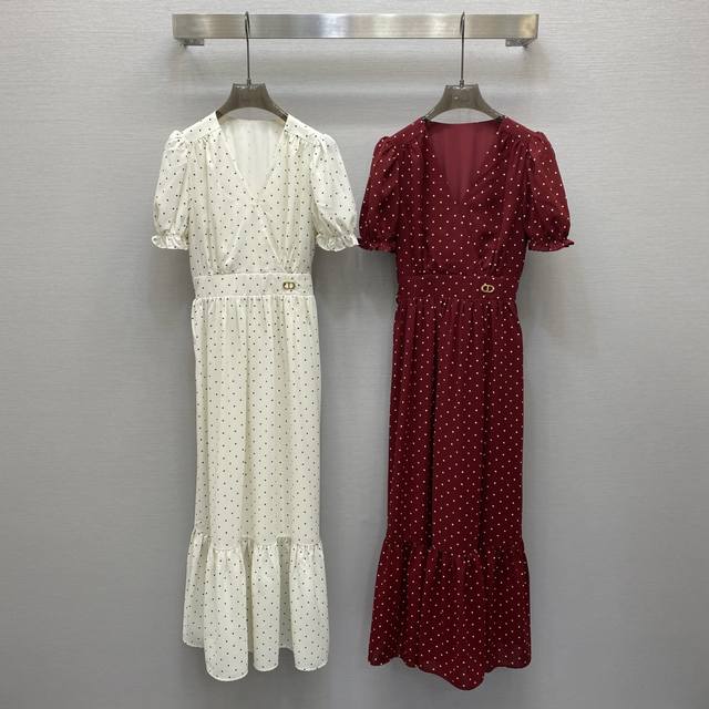 di*25Ss Sexy V-Neck Metal Button Embellishment Design French Waist Dress High
