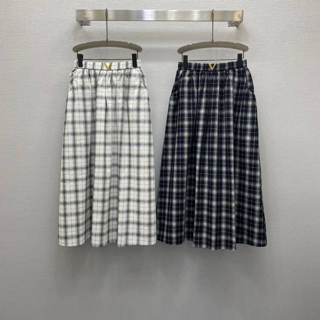 va*25Ss Temperament High Waist Metal Buckle Embellishment Long Plaid Skirt Hi