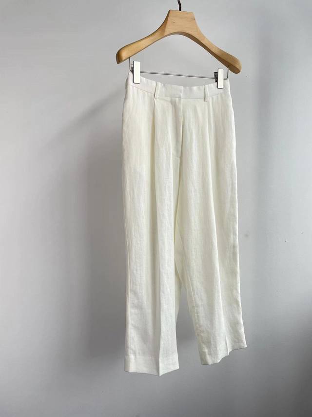 Details New Spring And Summer New Row 100% Linen Nine-Point Straight Pants Size