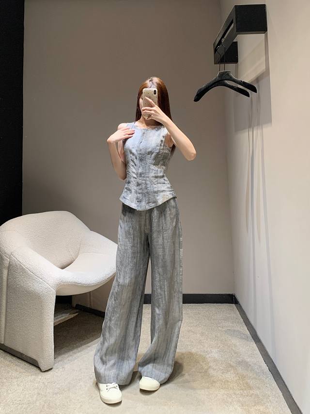 Vest Trousers Massimo Du*Ti 25Ss New Spring And Summer Tie-Dyed Linen Round Neck