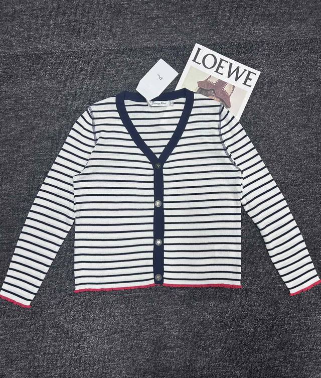 dior Dior Women's New Striped Cardigan With Five-Pointed Star Pattern Buttons