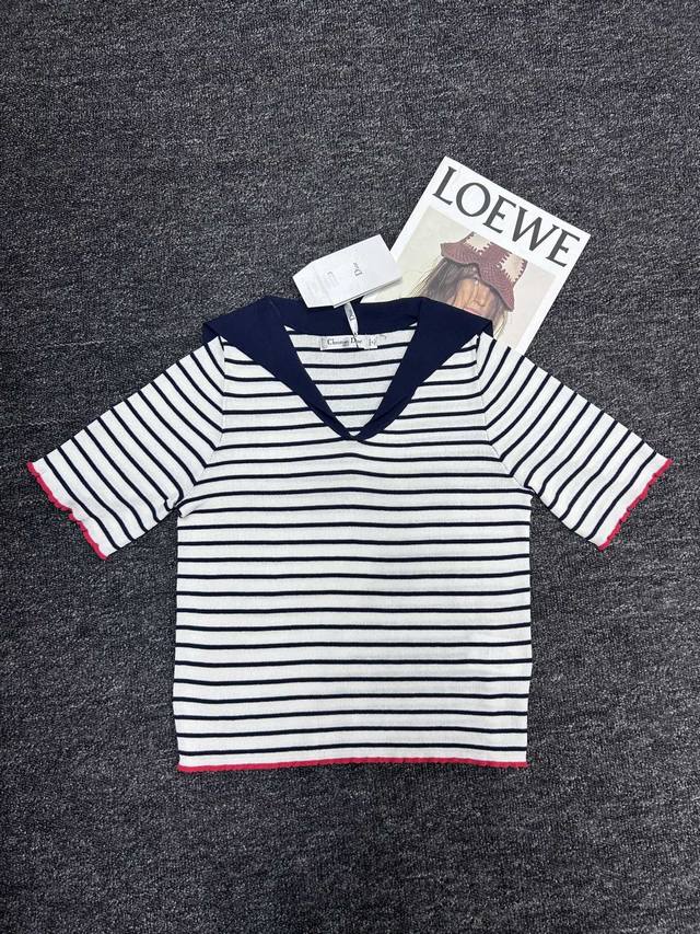 dior&Dior New Women's Clothing Stripes And Colors Unique Design Navy Collar S