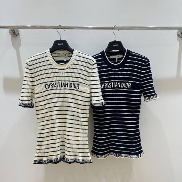 Simple And Fashionable Dior Short-Sleeved Striped Stitching Classic Upgraded Per