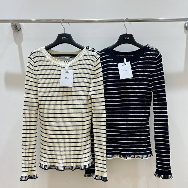 Women's New Favorite Dior Striped Shirt With A One-Shoulder Collar And Elegant S