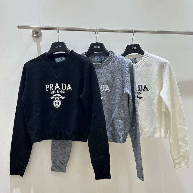 New Women's Clothing, Simple And Elegant Prada Letter Logo Pullover Sweater, Fas