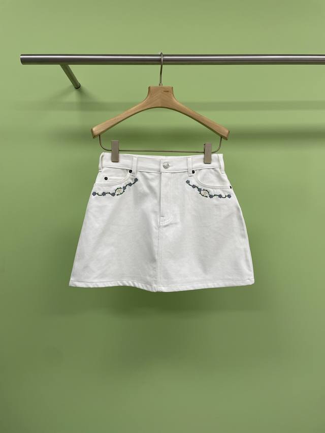 celine Pocket Embroidered Denim Short Skirt New This Embroidered Denim Skirt