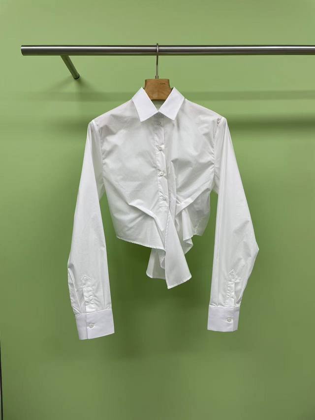 dior 2025 Autumn New White Cotton Poplin Long-Sleeved Knotted Short Shirt Thi