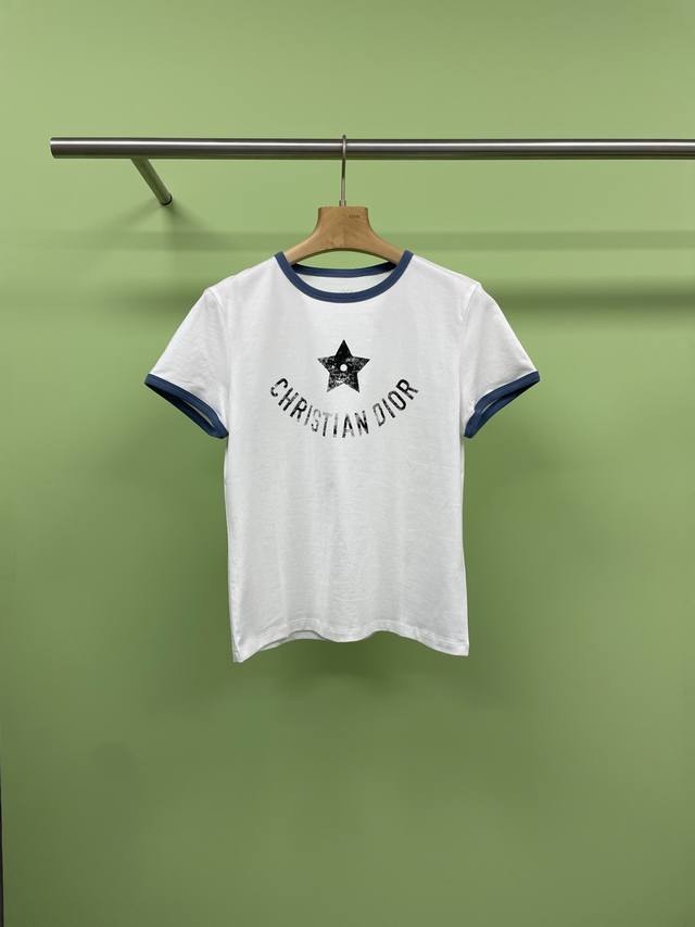 dior2025 Spring/Summer New Five-Star Print T-Shirt With Contrasting Color Edg