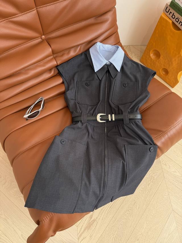 High-End Online 25Ss Double-Layer Collar Design Zipper Dress Fashionable Fake Tw