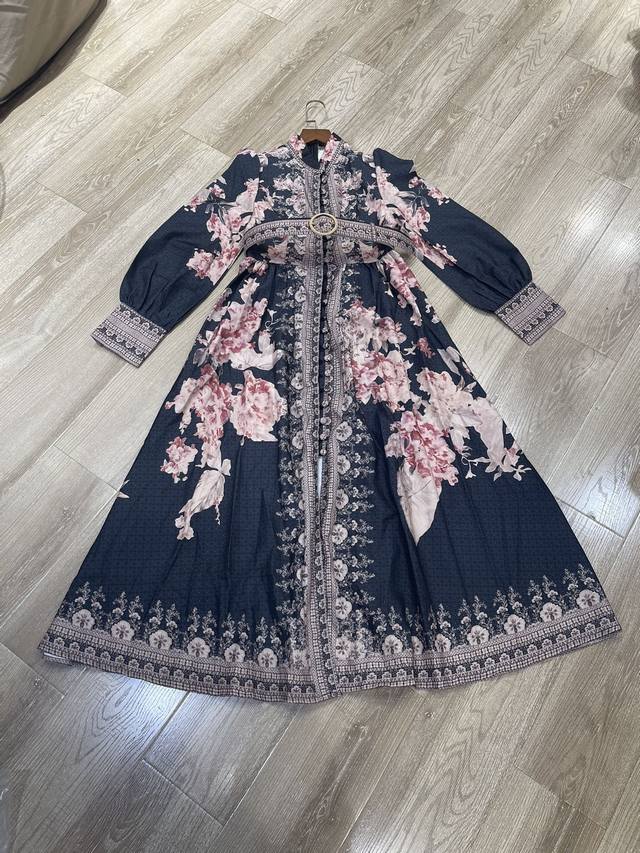 2025 Spring And Summer Women's Stand Collar Lantern Sleeve Tie Waist Large Sw