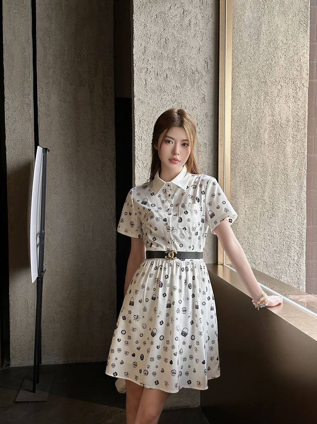 Original Cha...2025 New Summer Fashion Belt Short-Sleeved Dress Customized Impor