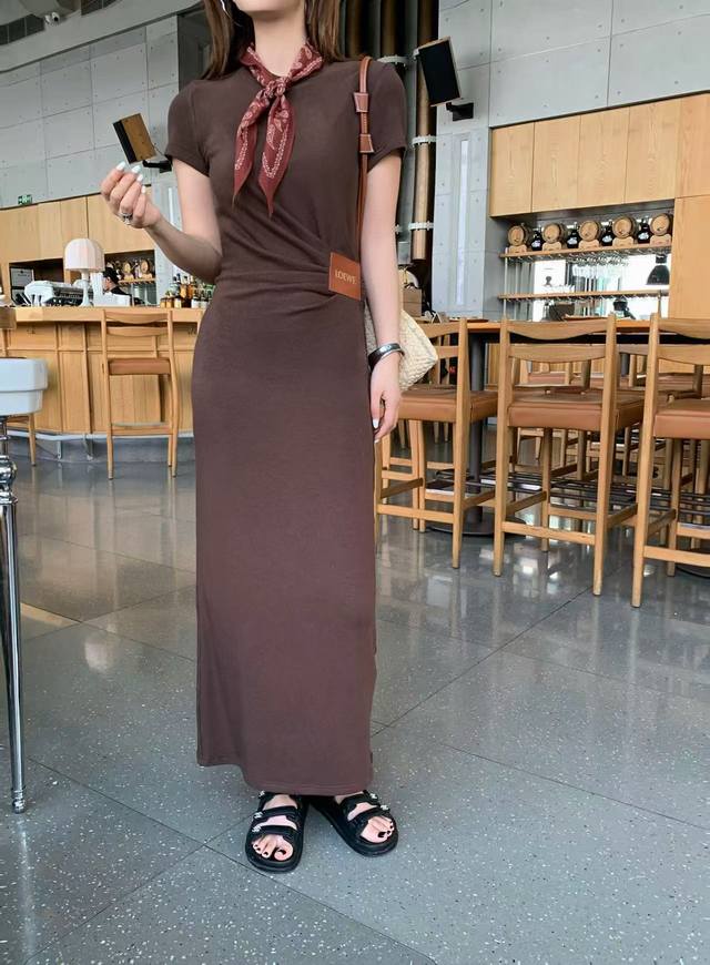 Original Low 2025 Summer New Fashion Slim Dress Very Elastic Logo Leather Label