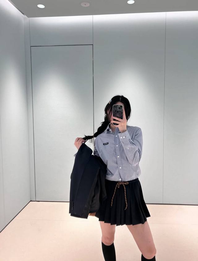 Original Mm 2025 New Summer Fashion Plaid Long-Sleeved Shirt Lapel Long-Sleeved