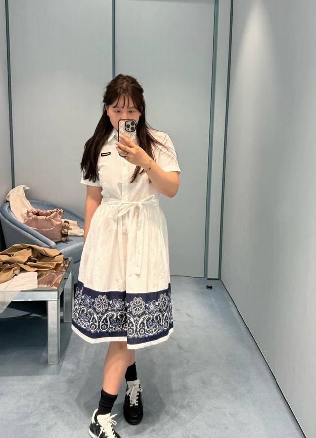 Original Mm 2025 New Summer Fashion Lapel Short-Sleeved Shirt Dress With Letter