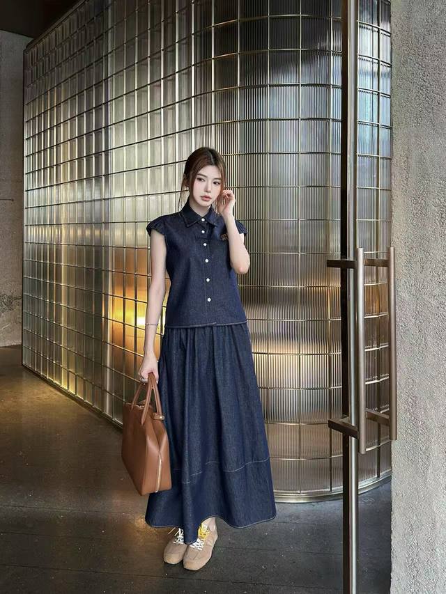 Original Mm 2025 New Summer Fashion Thin Denim Suit Lapel Puff Sleeve Denim Shir