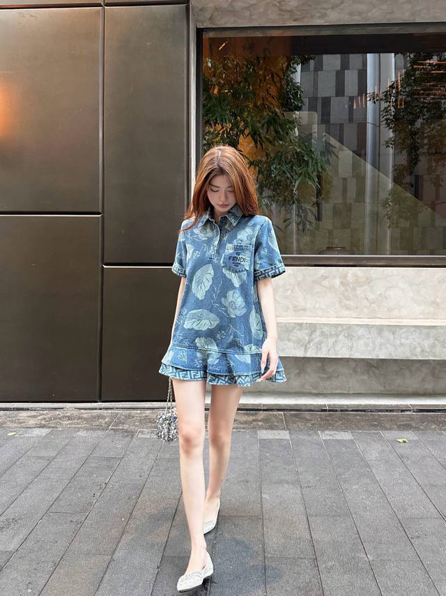 Original Ff.....2025 New Fashion Printed Denim Dress Customized Yb Imported Twil