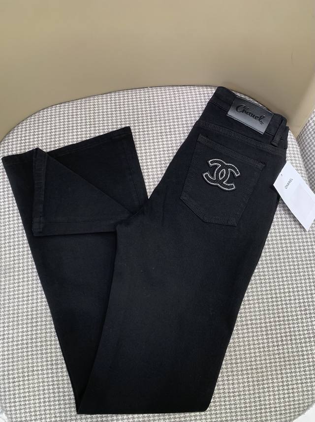 Original Cha.....2025 Summer New Fashion Micro-Flared Jeans Back Pocket Letter E
