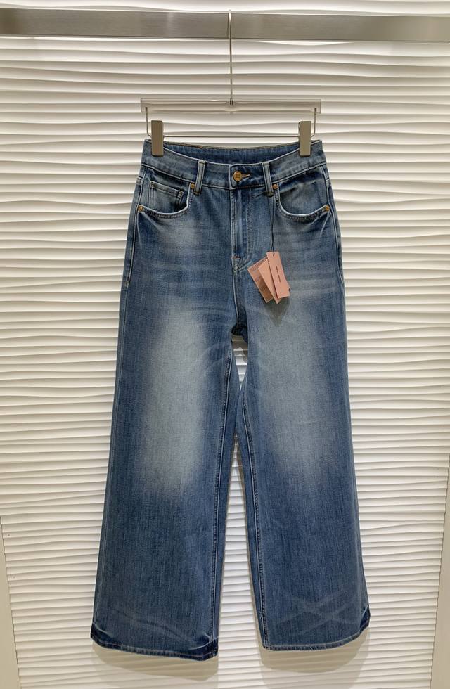 Original Mm 2025 Summer New Style Fashionable Wide-Leg Jeans With Leather Logo P
