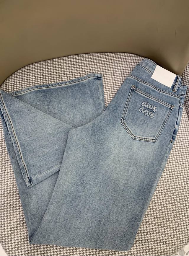 Original Mm 2025 New Summer Fashion Flared Jeans Good Elasticity Back Pocket Con
