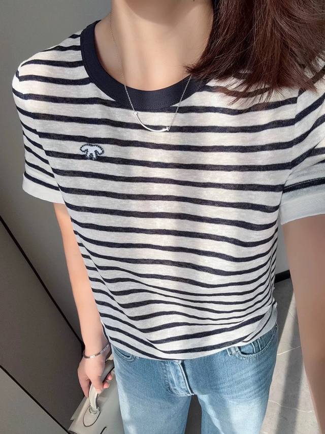 Original Cha.....2025 Summer New Fashion Round Neck Striped Top Imported Fabric