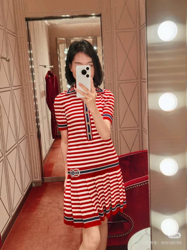 Original Gu......2025 Spring And Summer New Fashion Striped Navy Style Knitted D